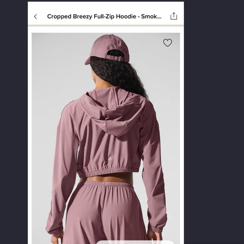 ALO Yoga Cropped Breezy Full-Zip Hoodie in Smoky Quartz